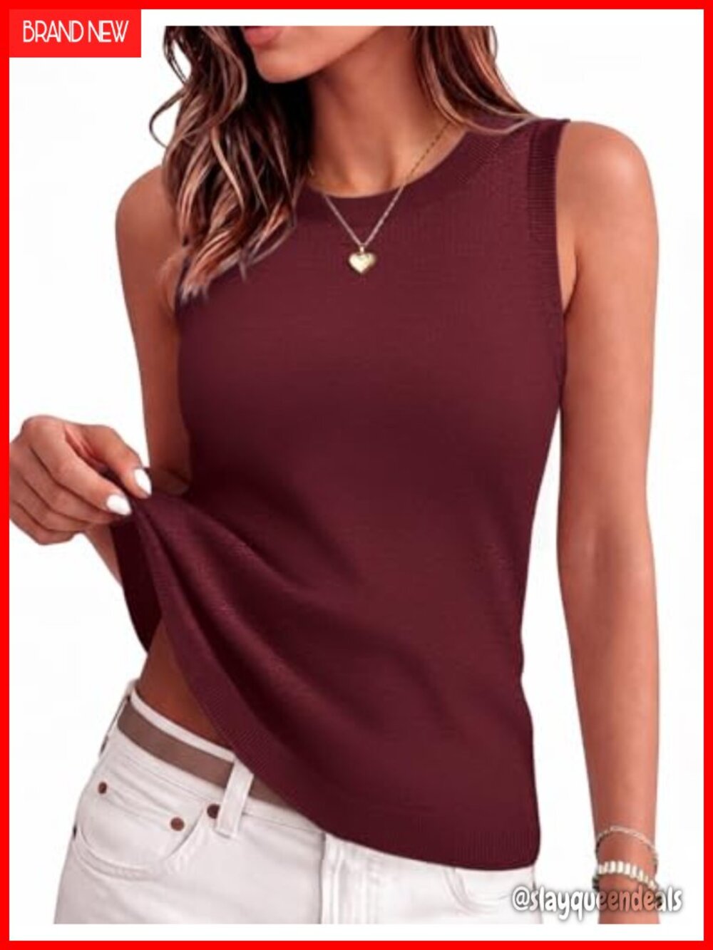 Sleeveless Ribbed Knit Tank Top Crew Neck Loose Fit Casual Summer Vest